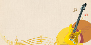 黄色简约几何装饰电吉他乐符暑假音乐培训展板背景暑假培训班音乐背景